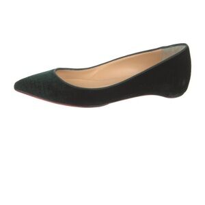 Christian Louboutin Dark Green Suede Textured Flats